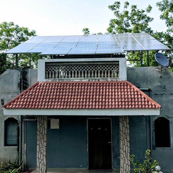 Rooftop solar panel system on modern house in India