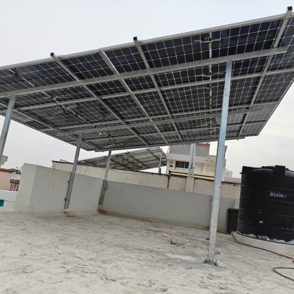 Residential house with solar panels generating renewable energy
