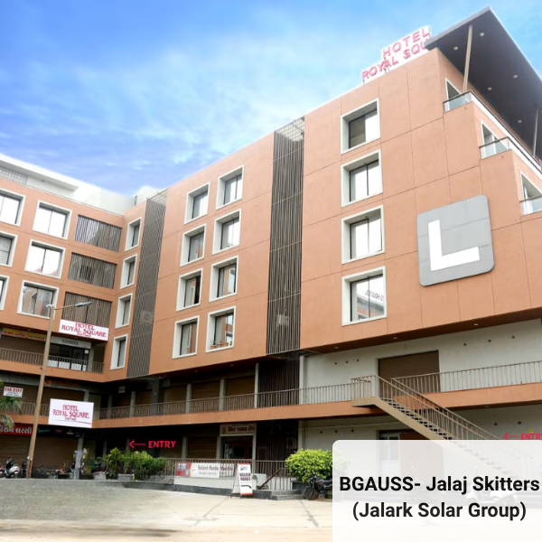 The Nadiad office location, labeled as BGAUSS - Jalaj Skitters (Jalark Solar Group), a multi-story brown commercial building